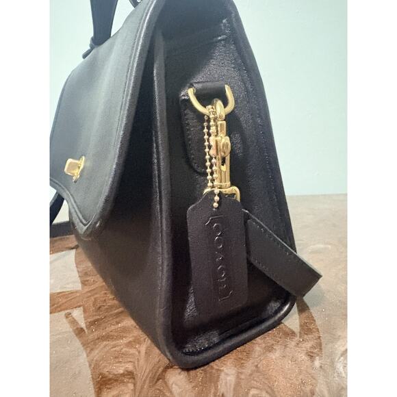 Vintage Coach Black Leather Court Bag Satchel Crossbody 9870 - Picture 5 of 16
